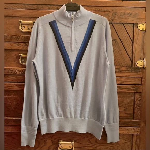 G/Fore Triple V Quarter Zip Sweater 100% Merino Wool Baja Blue Size S Golf - Picture 4 of 13